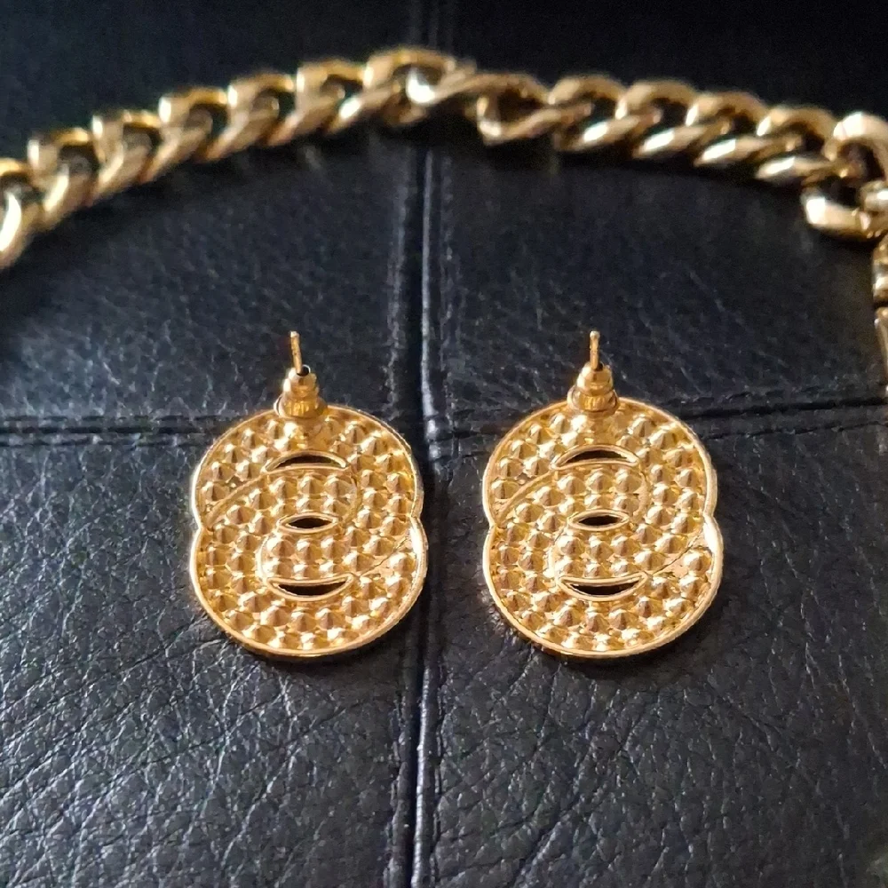 Gold Chain Watch and Earrings Set